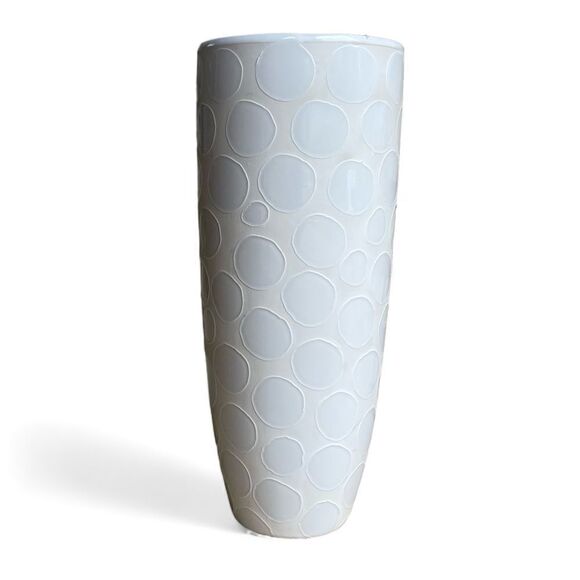 White Contrast High Gloss Circle Pattern on Matte Ceramic Tall Vase - Picture 2 of 15